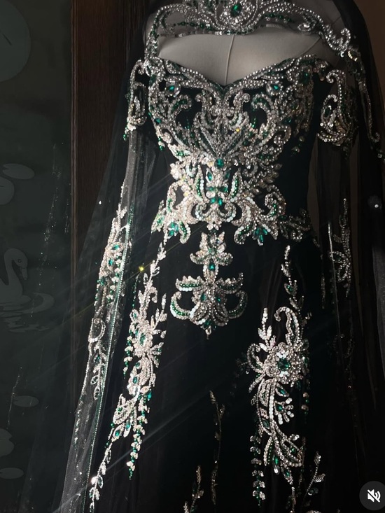 Source Unknown Dresses & Skirts - Source Unknown Black Prom Dress with Emerald & Silver Beading